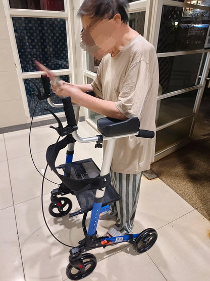 Foldable Walker with Seat & Adjustable Height - Mobility Aid Push Cart for Elderly, Portable Assistive Walking Support Rollator