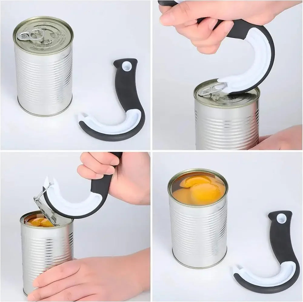 Portable J-Shaped Easy Grip Tin Openers Kitchen Non-Slip Jar Opener Lid Opening Tools Ring Pull Can Opener Multifunctional