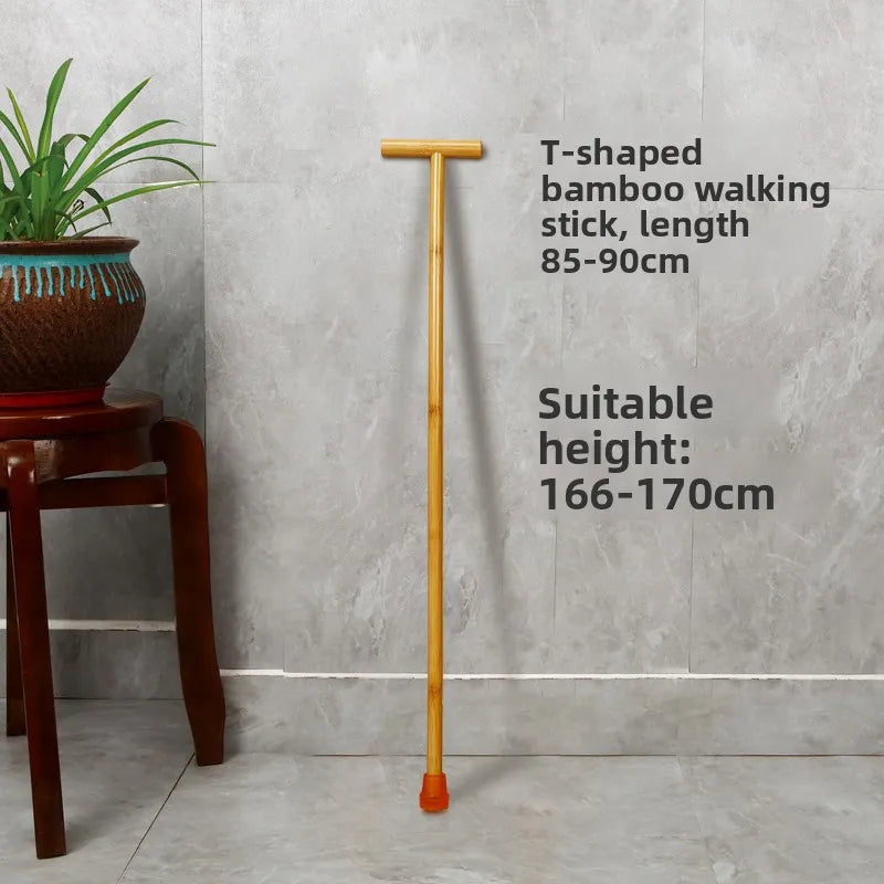 Anti-Slip Rubber Tip Bamboo Walking Cane T-aped ly Walking Sti Handheld ly People's Outdoor Travel king Poles