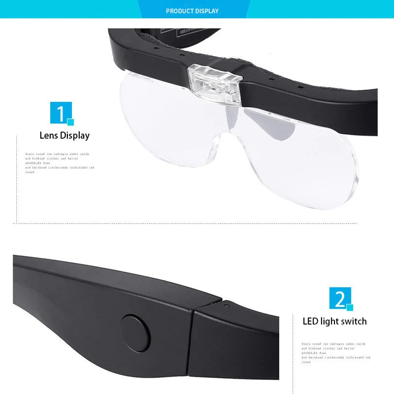 Magnifying Glasses With light LED Reading  Watchmaker Repair Wearing Magnifier 1.5X 2.5X 3.5X 5.0X Usb Rechargeable