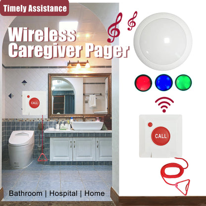 Caregiver Pager Panic Button Wireless Nurse Call Siren Alarm Buzzer System for Elderly Disabled Seniors Toliet Bathroom Hospital