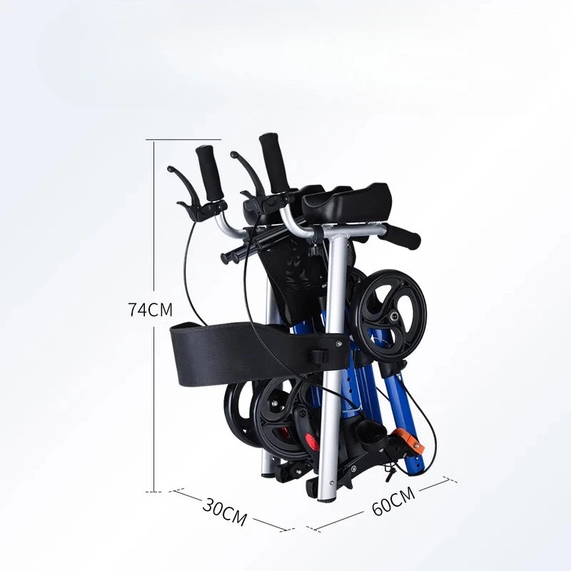 Foldable Walker with Seat & Adjustable Height - Mobility Aid Push Cart for Elderly, Portable Assistive Walking Support Rollator