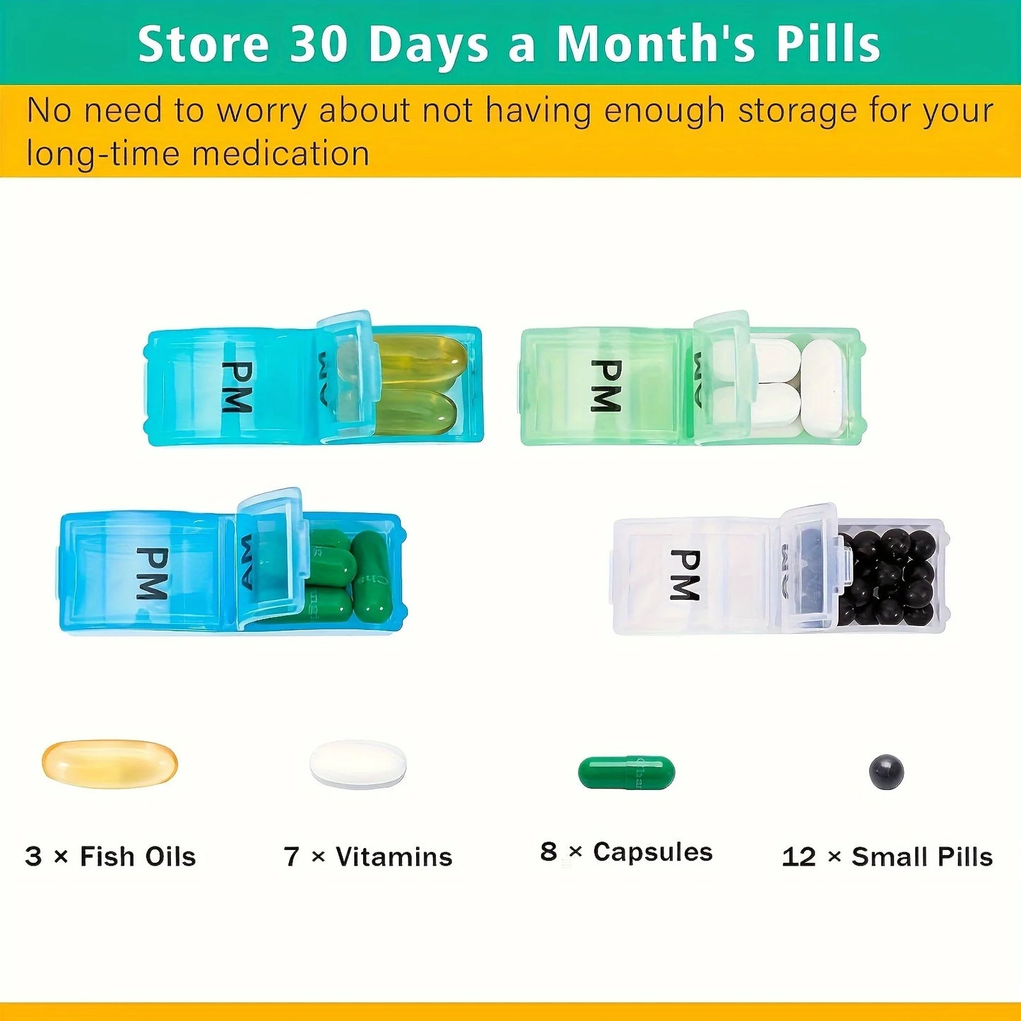 Monthly Pill Organizer For 30 Day, 2 Times a Day, One Month Pill Case AM PM, Travel 4 Week Pill Box, Medications and Supplements