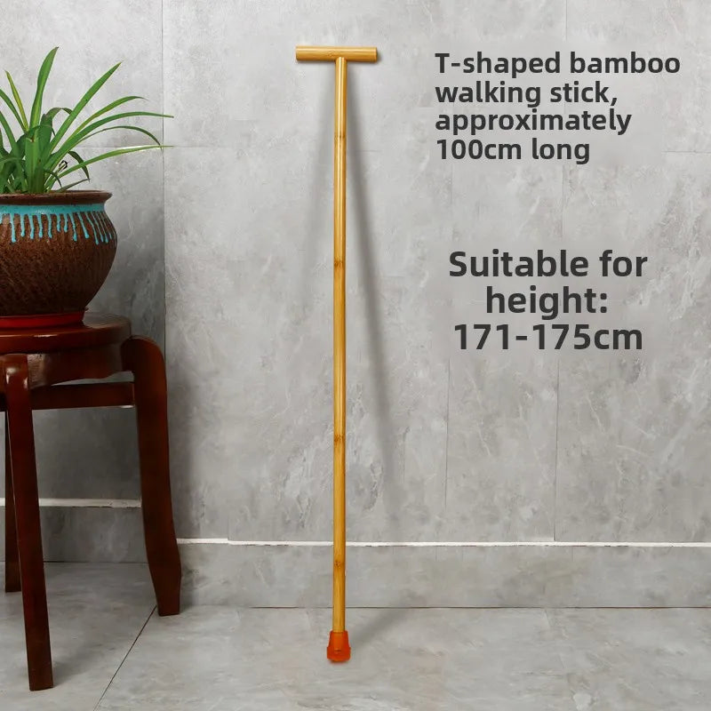 Anti-Slip Rubber Tip Bamboo Walking Cane T-aped ly Walking Sti Handheld ly People's Outdoor Travel king Poles