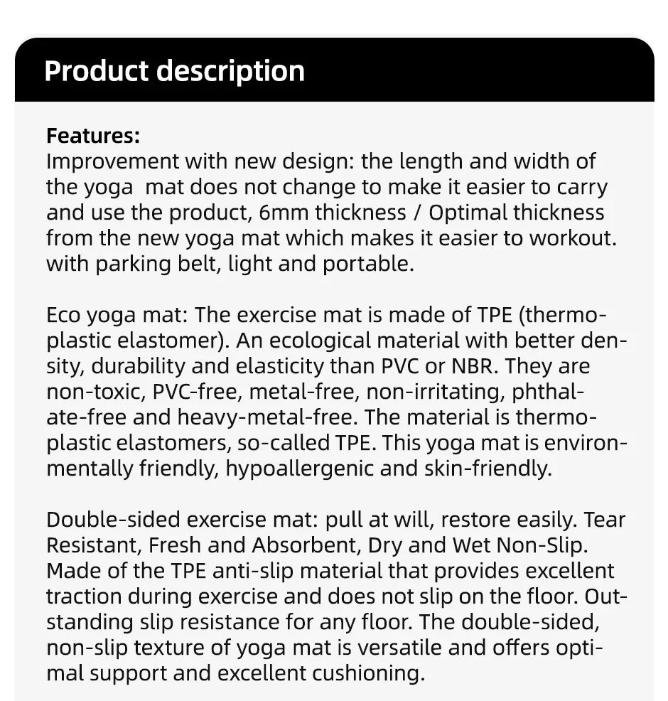 Yoga Mat, Anti Slip and Environmentally Friendly Fitness Exercise Mat with Shoulder Straps, Professional Yoga Mat, Suitable