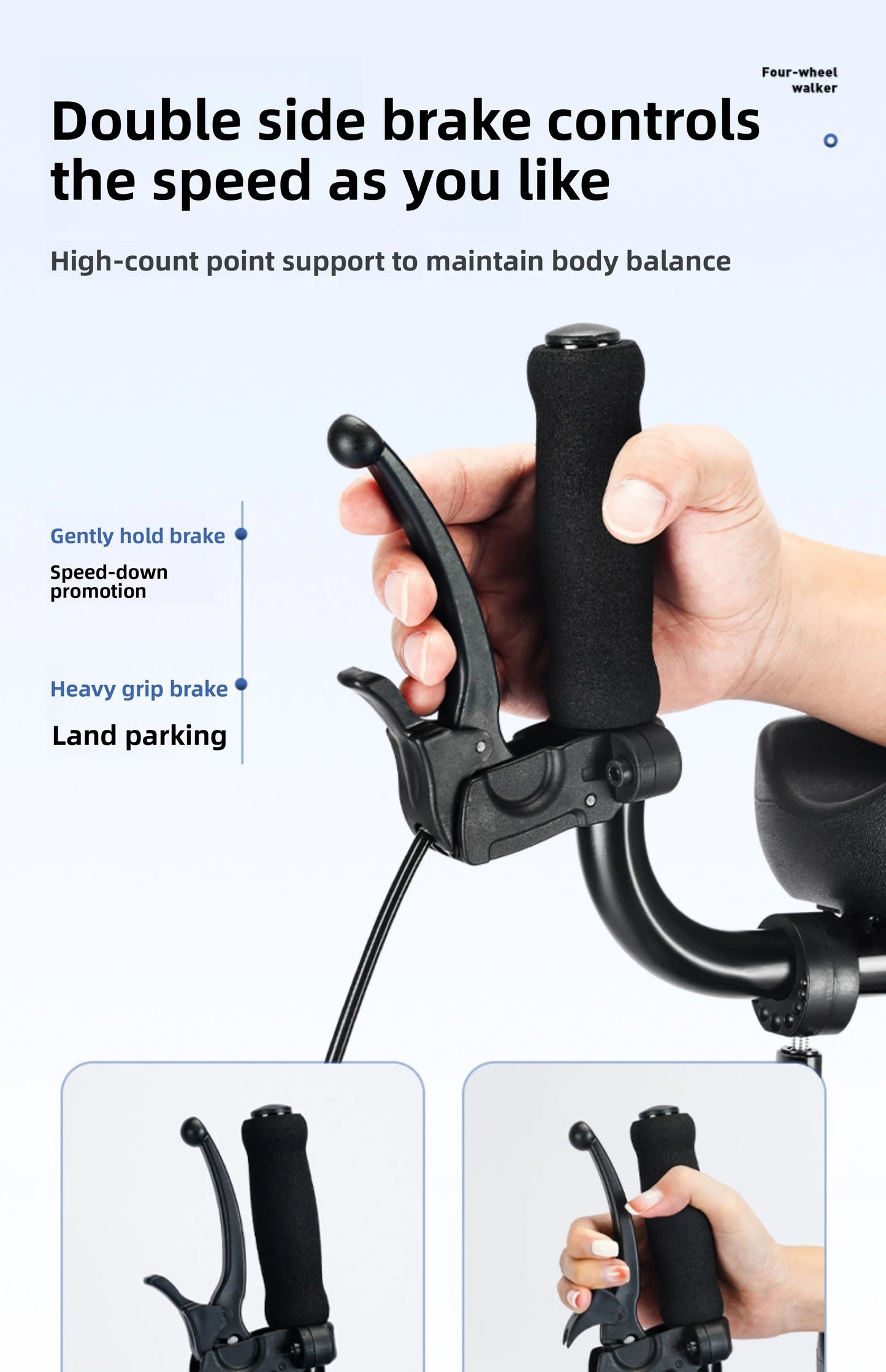 Foldable Walker with Seat & Adjustable Height - Mobility Aid Push Cart for Elderly, Portable Assistive Walking Support Rollator