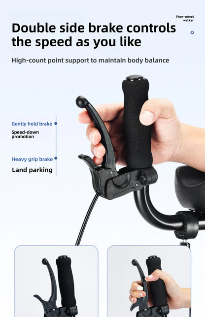 Foldable Walker with Seat & Adjustable Height - Mobility Aid Push Cart for Elderly, Portable Assistive Walking Support Rollator