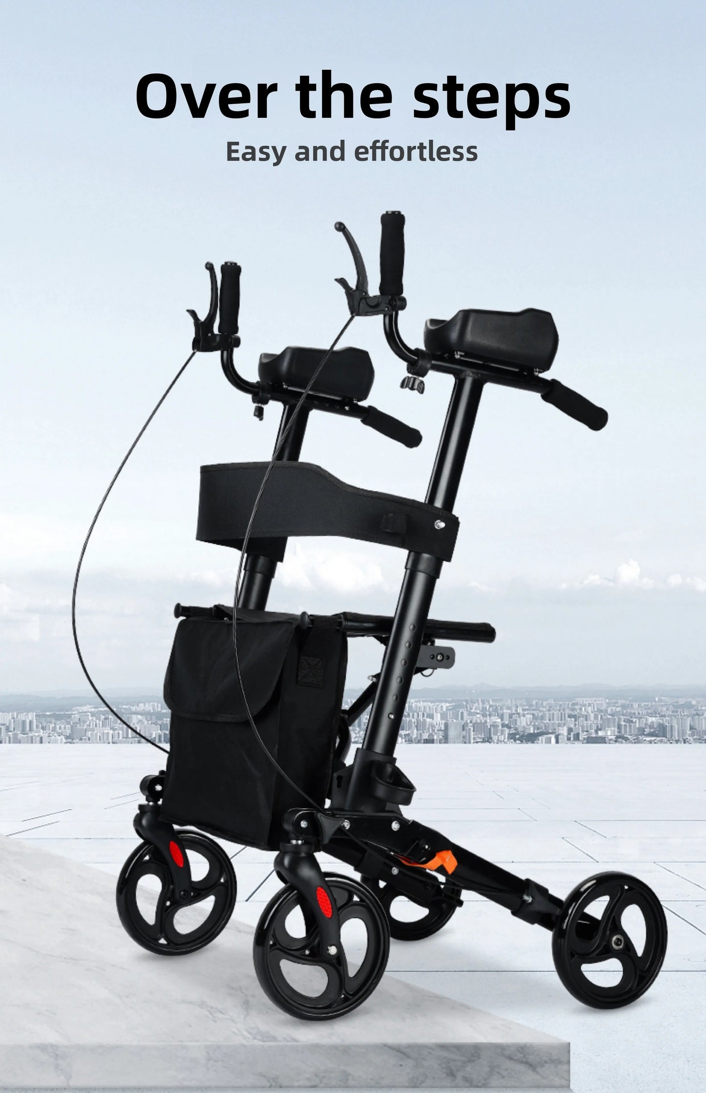 Foldable Walker with Seat & Adjustable Height - Mobility Aid Push Cart for Elderly, Portable Assistive Walking Support Rollator