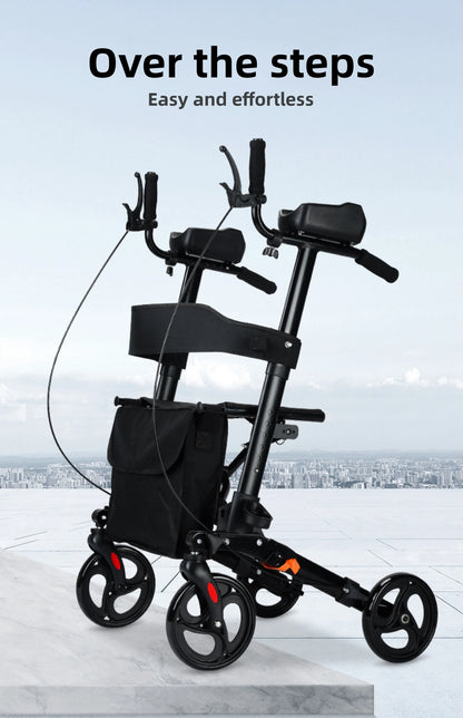Foldable Walker with Seat & Adjustable Height - Mobility Aid Push Cart for Elderly, Portable Assistive Walking Support Rollator