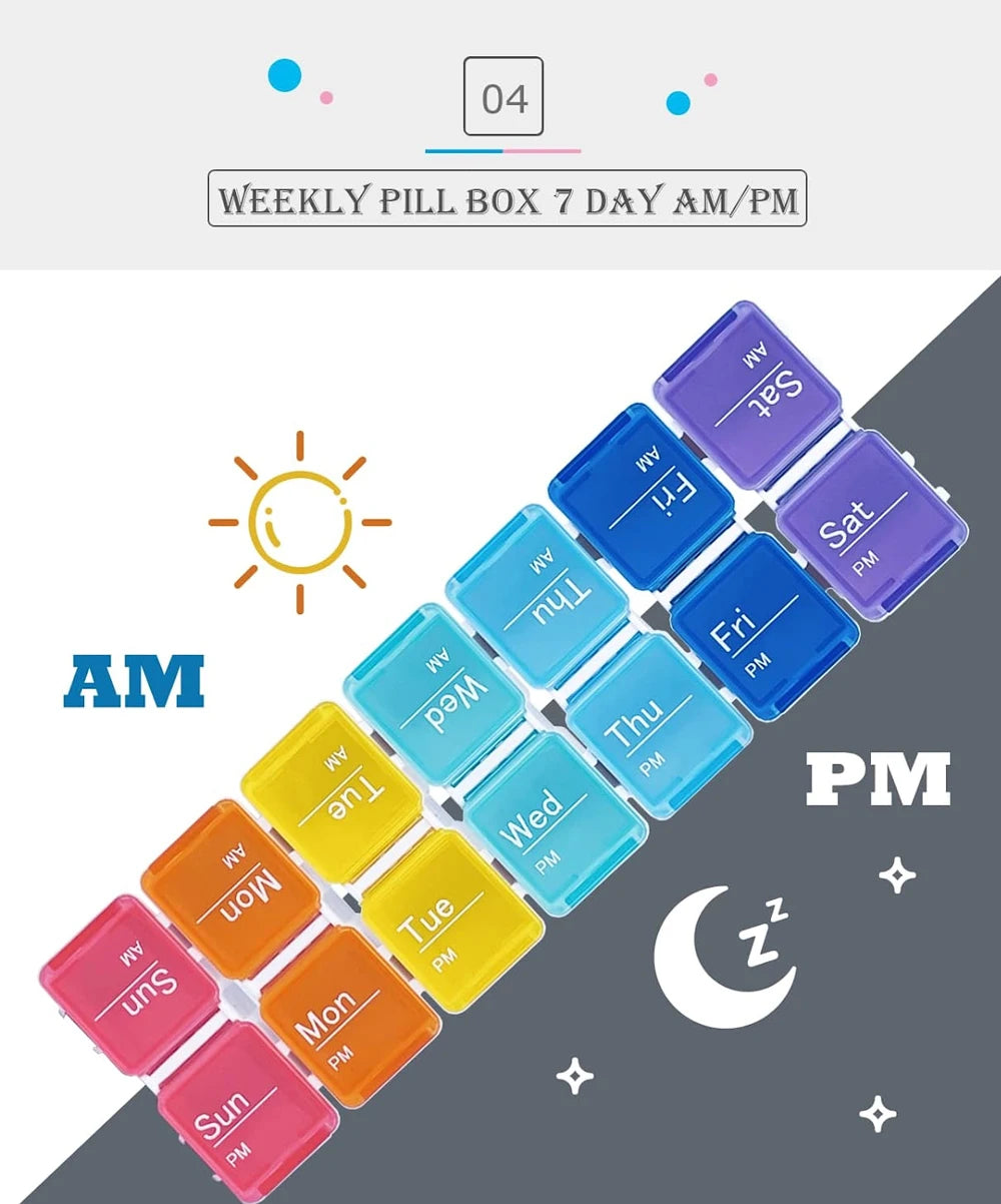 7-Day Pill Organizer with Medicine Reminder Alarm Weekly Large Capacity Vitamin Box Organizer AM PM Daily Travel Medication Box
