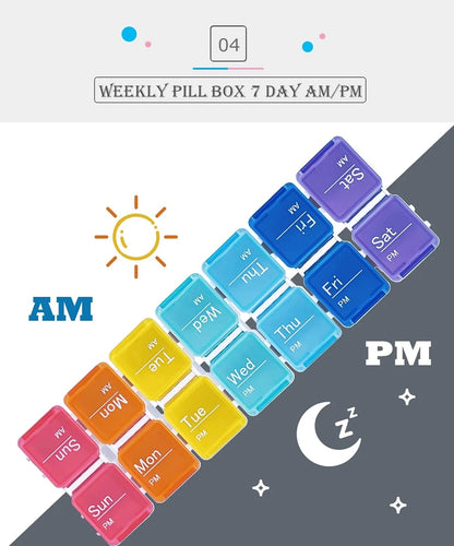 7-Day Pill Organizer with Medicine Reminder Alarm Weekly Large Capacity Vitamin Box Organizer AM PM Daily Travel Medication Box