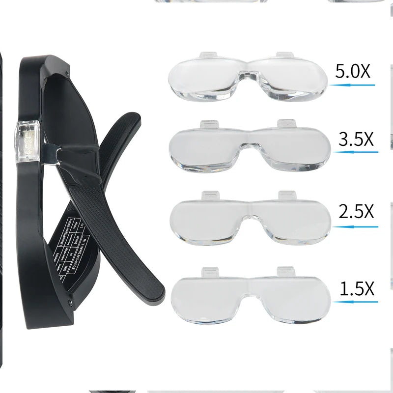 Magnifying Glasses With light LED Reading  Watchmaker Repair Wearing Magnifier 1.5X 2.5X 3.5X 5.0X Usb Rechargeable