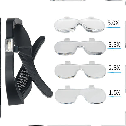 Magnifying Glasses With light LED Reading  Watchmaker Repair Wearing Magnifier 1.5X 2.5X 3.5X 5.0X Usb Rechargeable
