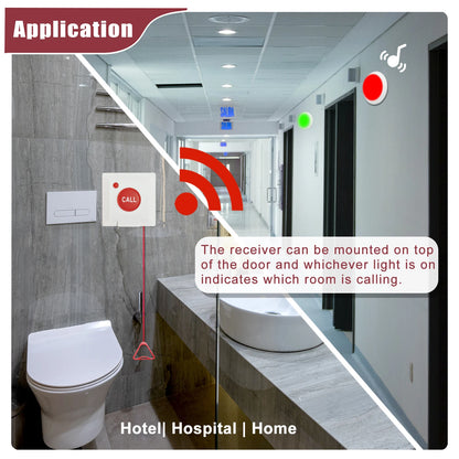 Caregiver Pager Panic Button Wireless Nurse Call Siren Alarm Buzzer System for Elderly Disabled Seniors Toliet Bathroom Hospital