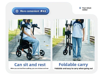 Foldable Walker with Seat & Adjustable Height - Mobility Aid Push Cart for Elderly, Portable Assistive Walking Support Rollator