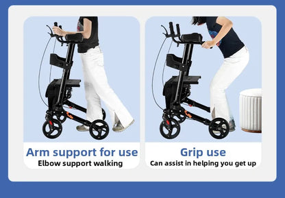 Foldable Walker with Seat & Adjustable Height - Mobility Aid Push Cart for Elderly, Portable Assistive Walking Support Rollator