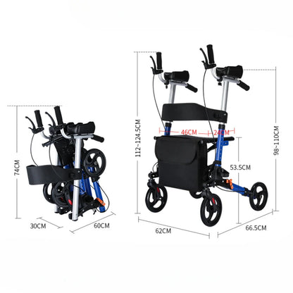 Foldable Walker with Seat & Adjustable Height - Mobility Aid Push Cart for Elderly, Portable Assistive Walking Support Rollator