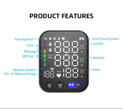 Electronic Tensiometer Portable Upper Arm BP Meter Digital Blood Pressure Monitors Automatic Measurement Cuff Sphygmomanometer