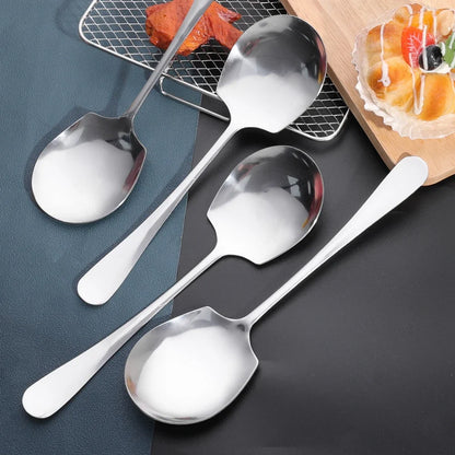 Stainless Steel Large Spoon Long Handle Soup Public Spoons Big Head Round Fruit Food Scoop Kitchen Restaurant Tableware Ladle