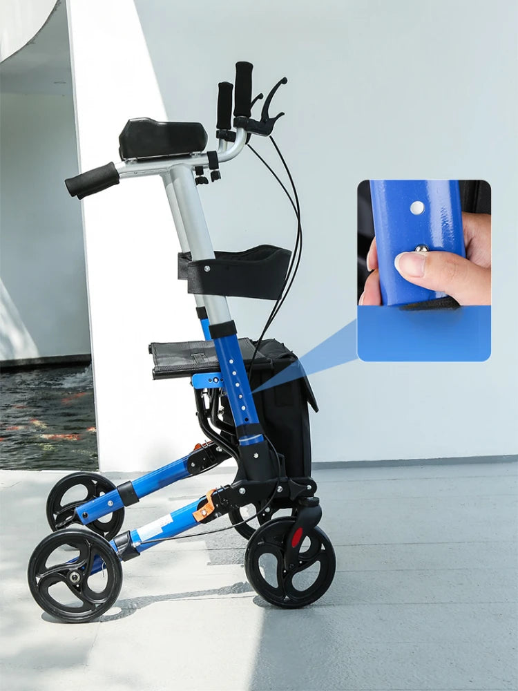 Foldable Walker with Seat & Adjustable Height - Mobility Aid Push Cart for Elderly, Portable Assistive Walking Support Rollator