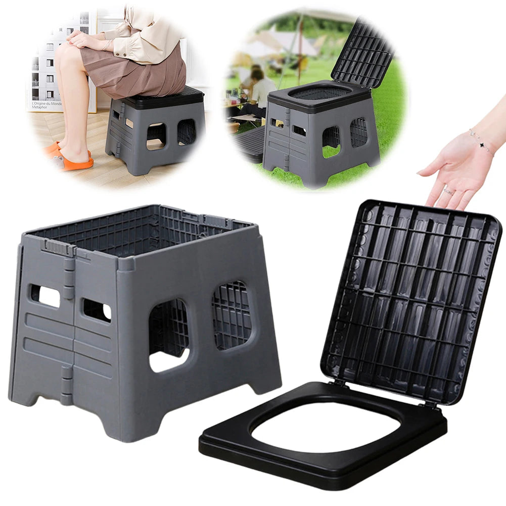 Portable Folding Toilet with Lid Travel Portable Potty Multifunctional Foldable Outdoor Camp Toilet for Emergencies