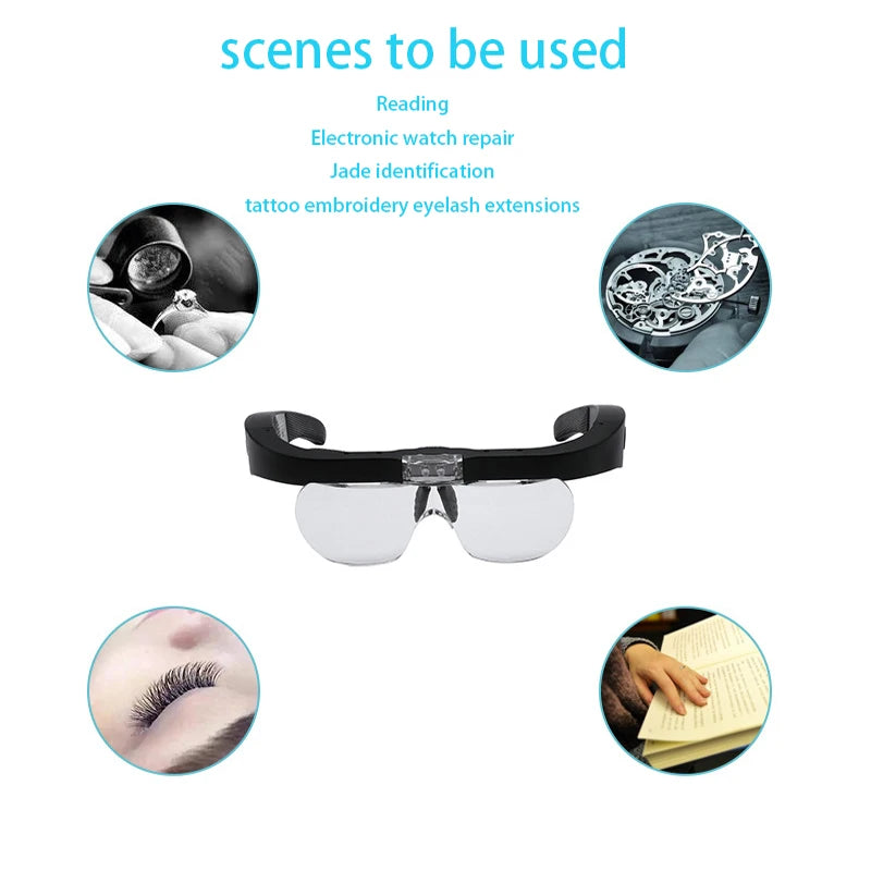 Magnifying Glasses With light LED Reading  Watchmaker Repair Wearing Magnifier 1.5X 2.5X 3.5X 5.0X Usb Rechargeable