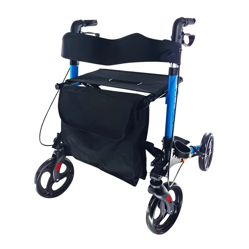 Foldable Walker with Seat & Adjustable Height - Mobility Aid Push Cart for Elderly, Portable Assistive Walking Support Rollator