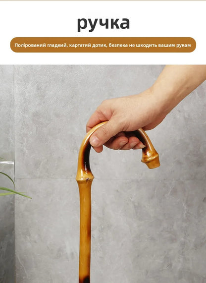 Anti-Slip Rubber Tip Bamboo Walking Cane T-aped ly Walking Sti Handheld ly People's Outdoor Travel king Poles