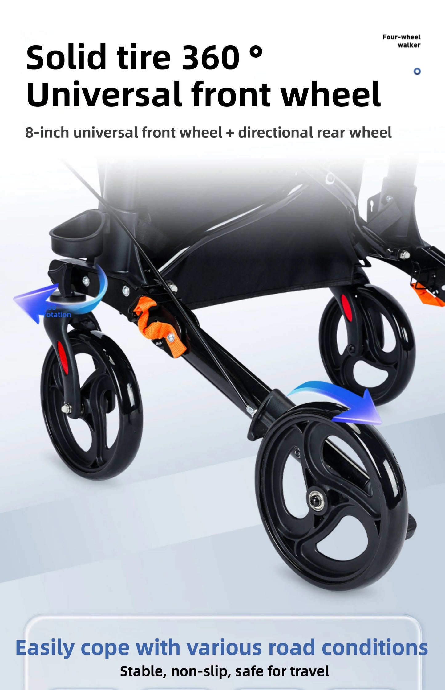 Foldable Walker with Seat & Adjustable Height - Mobility Aid Push Cart for Elderly, Portable Assistive Walking Support Rollator