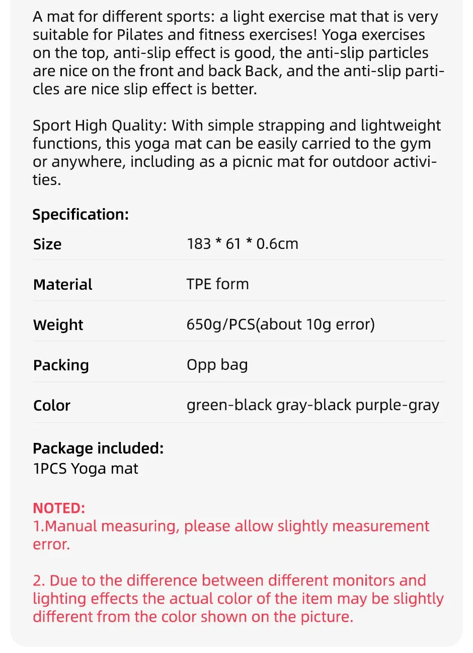 Yoga Mat, Anti Slip and Environmentally Friendly Fitness Exercise Mat with Shoulder Straps, Professional Yoga Mat, Suitable