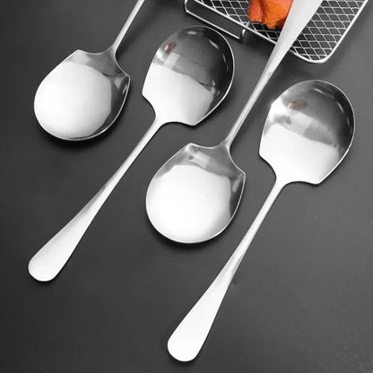 Stainless Steel Large Spoon Long Handle Soup Public Spoons Big Head Round Fruit Food Scoop Kitchen Restaurant Tableware Ladle