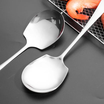 Stainless Steel Large Spoon Long Handle Soup Public Spoons Big Head Round Fruit Food Scoop Kitchen Restaurant Tableware Ladle