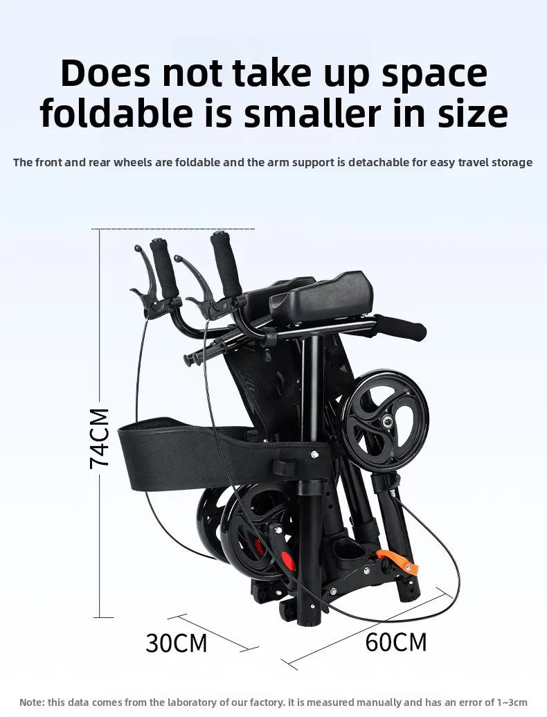 Foldable Walker with Seat & Adjustable Height - Mobility Aid Push Cart for Elderly, Portable Assistive Walking Support Rollator