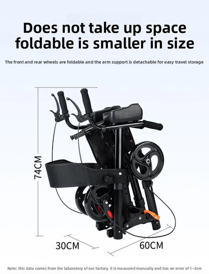 Foldable Walker with Seat & Adjustable Height - Mobility Aid Push Cart for Elderly, Portable Assistive Walking Support Rollator