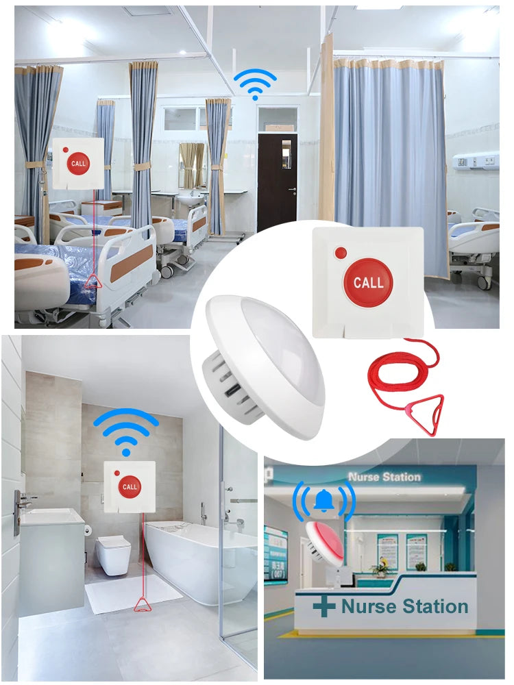 Caregiver Pager Panic Button Wireless Nurse Call Siren Alarm Buzzer System for Elderly Disabled Seniors Toliet Bathroom Hospital