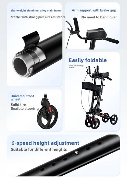 Foldable Walker with Seat & Adjustable Height - Mobility Aid Push Cart for Elderly, Portable Assistive Walking Support Rollator