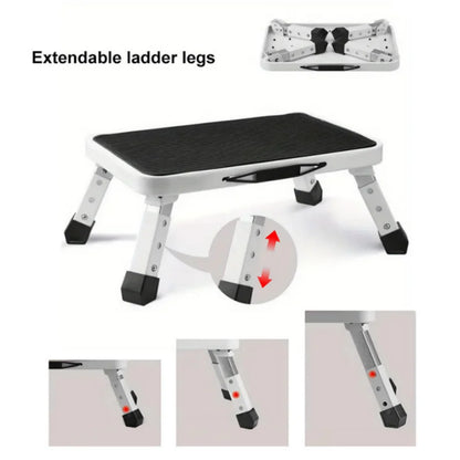 🔥3-Step Foldable Step Stool 150kg Capacity, Anti-Slip PVC Pedal & Carbon Steel Frame for Home/RV/Camping (Black/White)
