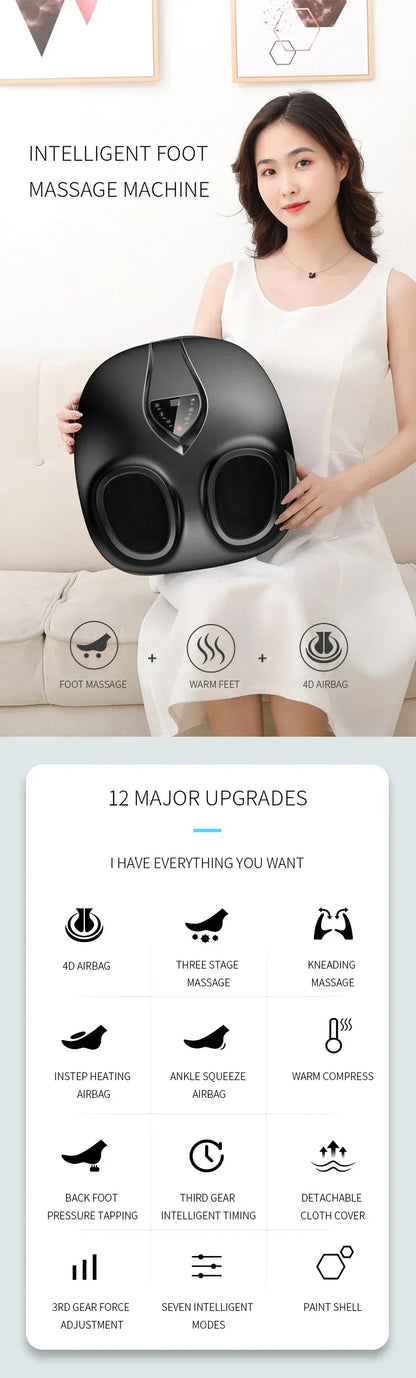 Foot Massager Electric Vibrator Shiatsu Heating Therapy Hot Compression Knead Roller Muscle Relaxation Pain Relief 6D Massage
