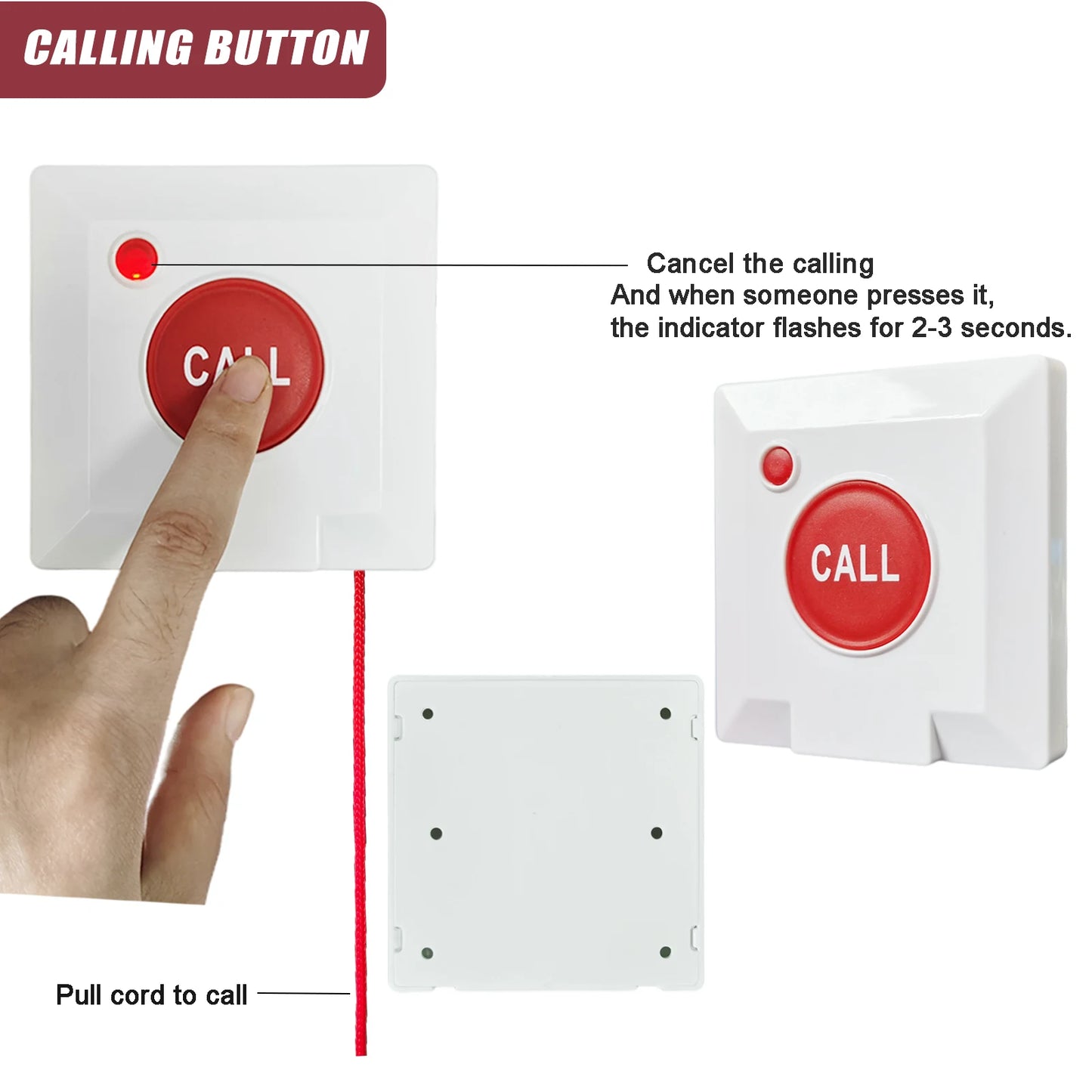 Caregiver Pager Panic Button Wireless Nurse Call Siren Alarm Buzzer System for Elderly Disabled Seniors Toliet Bathroom Hospital