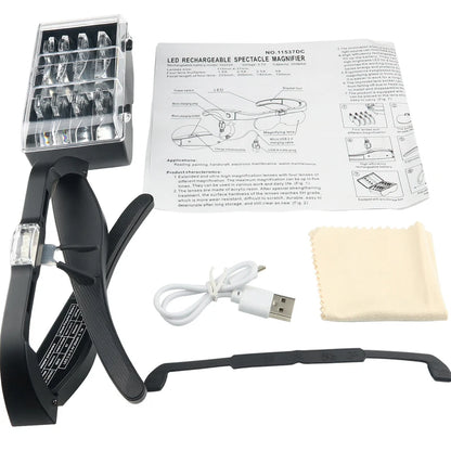 Magnifying Glasses With light LED Reading  Watchmaker Repair Wearing Magnifier 1.5X 2.5X 3.5X 5.0X Usb Rechargeable