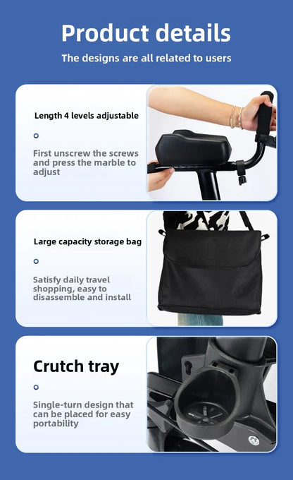 Walker Aid For The Elderly Rehabilitation Walking Anti-Fall Adjustable Folding Walking Rollator Carts With Arm Support Walker