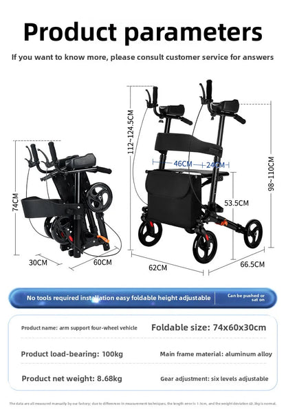 Walker Aid For The Elderly Rehabilitation Walking Anti-Fall Adjustable Folding Walking Rollator Carts With Arm Support Walker