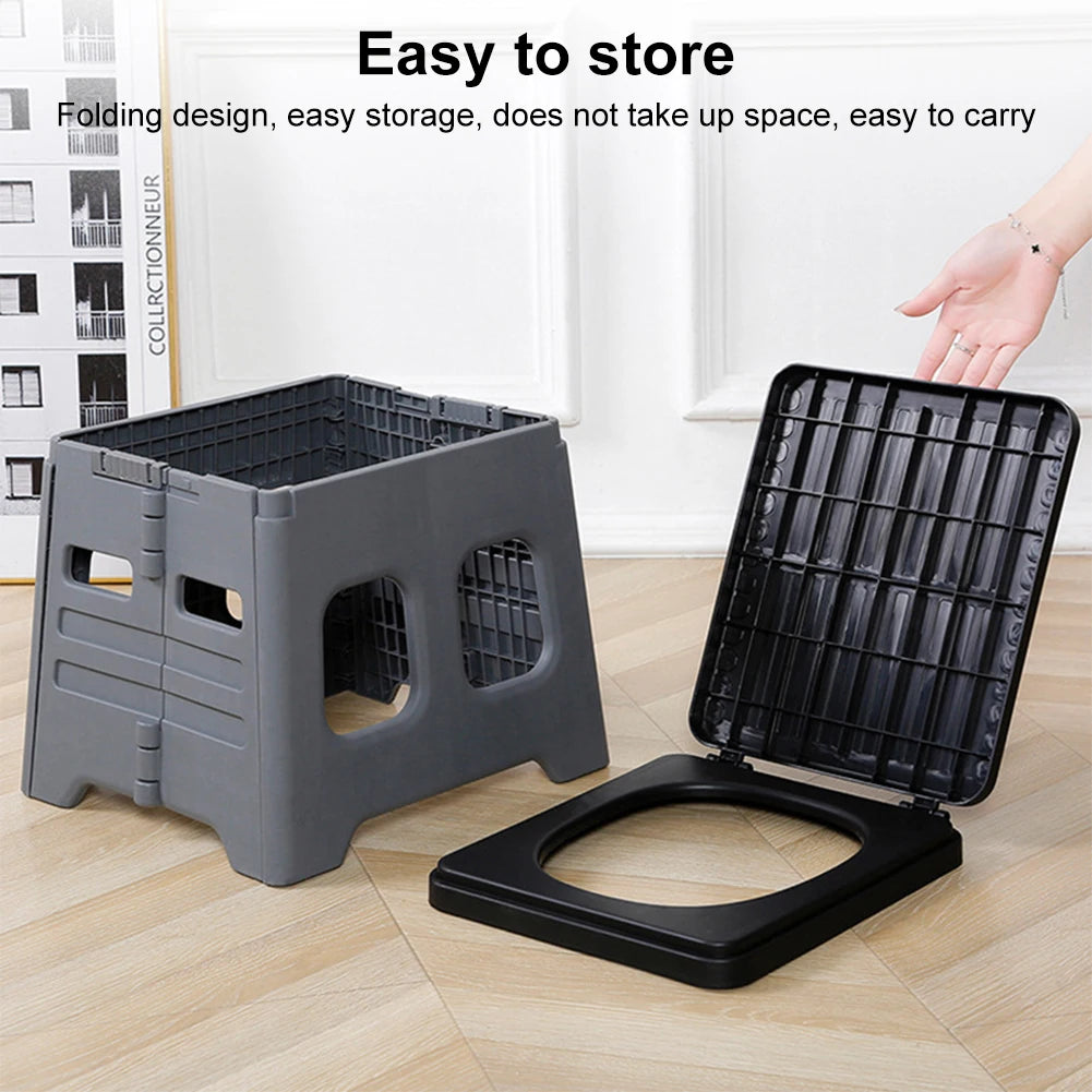 Portable Folding Toilet with Lid Travel Portable Potty Multifunctional Foldable Outdoor Camp Toilet for Emergencies
