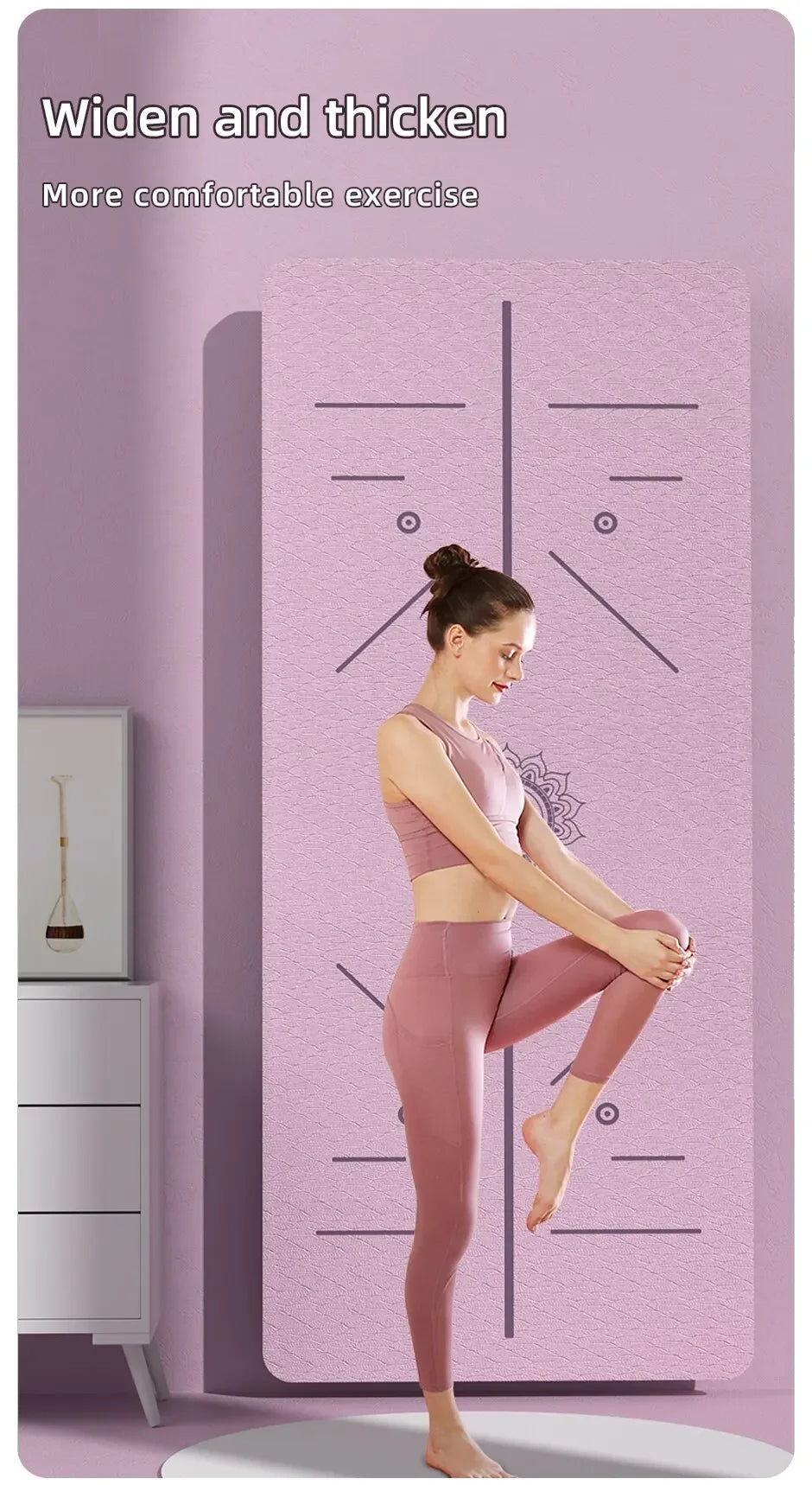 Yoga Mat, Anti Slip and Environmentally Friendly Fitness Exercise Mat with Shoulder Straps, Professional Yoga Mat, Suitable