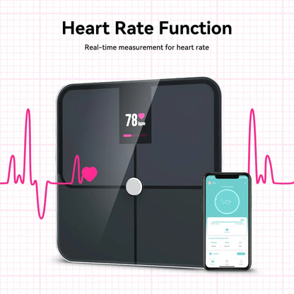 Digital Body Fat Scales, Human Body Scale, Smart TFT Color Screen, Heart Rate, Precise and Professional Smart Body Weight Scale