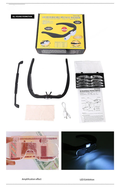 Magnifying Glasses With light LED Reading  Watchmaker Repair Wearing Magnifier 1.5X 2.5X 3.5X 5.0X Usb Rechargeable