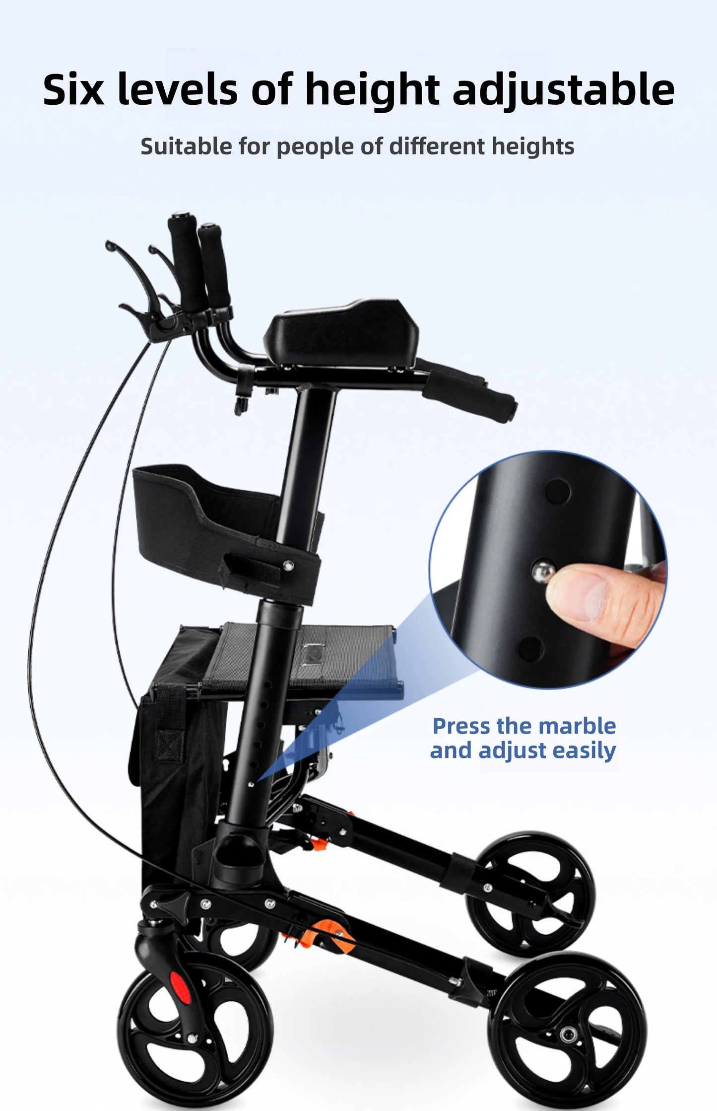 Foldable Walker with Seat & Adjustable Height - Mobility Aid Push Cart for Elderly, Portable Assistive Walking Support Rollator
