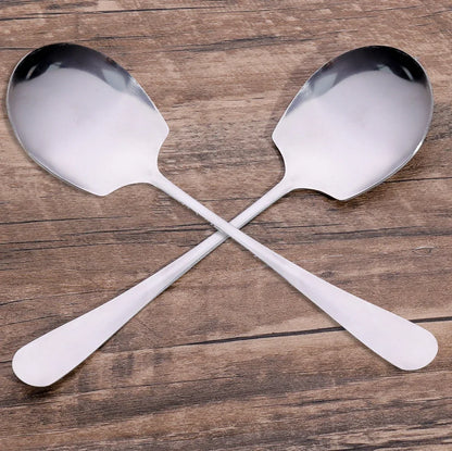 Stainless Steel Large Spoon Long Handle Soup Public Spoons Big Head Round Fruit Food Scoop Kitchen Restaurant Tableware Ladle