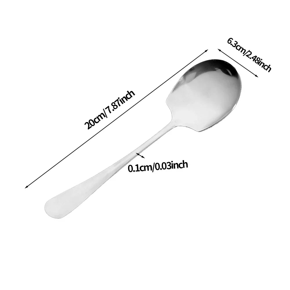 Stainless Steel Large Spoon Long Handle Soup Public Spoons Big Head Round Fruit Food Scoop Kitchen Restaurant Tableware Ladle